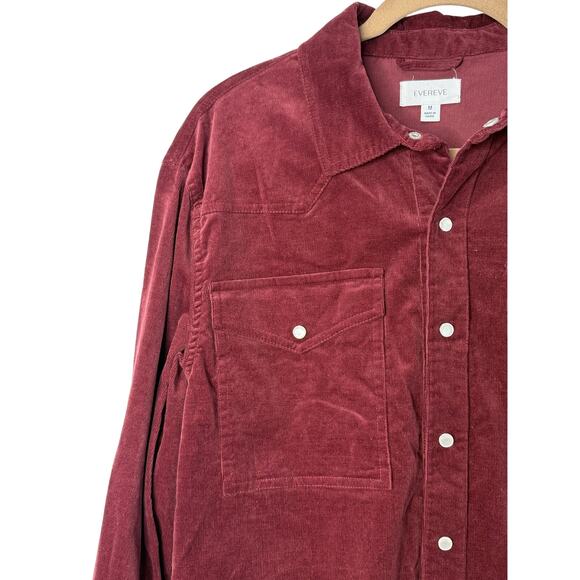 Evereve Corduroy Button Down Shirt Medium Burgundy Soft Fall Layer Shacket - Picture 4 of 8